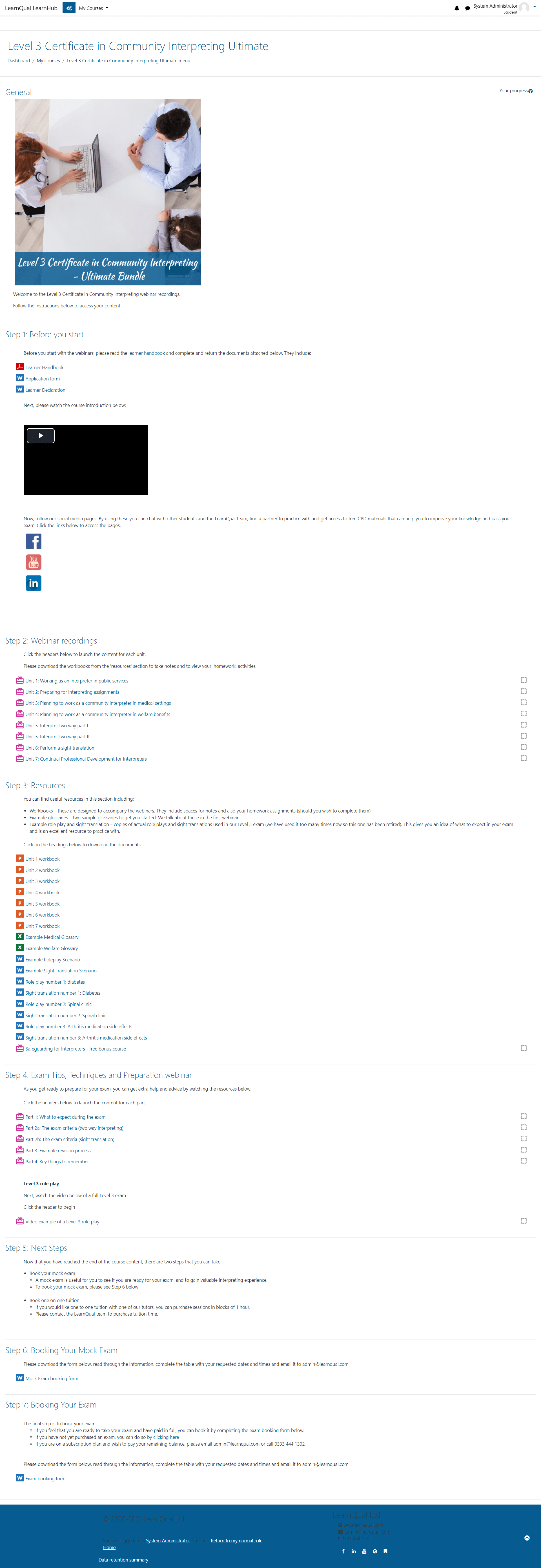 Level 3 course layout on Moodle